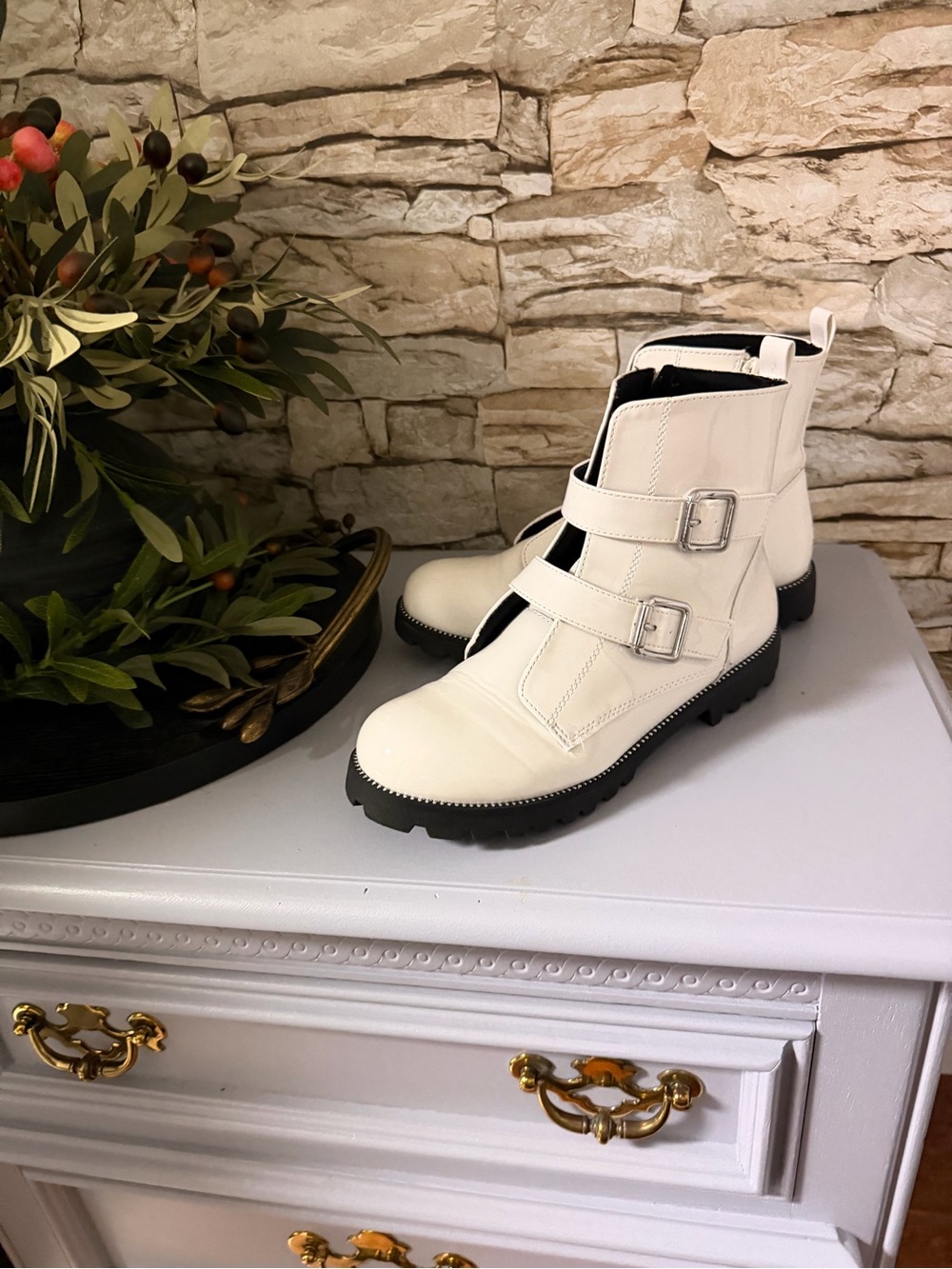 Sonoma White Buckle Combat Boots